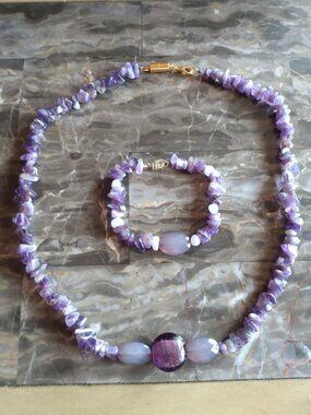 Amethyst Chip Necklace and Bracelet Set